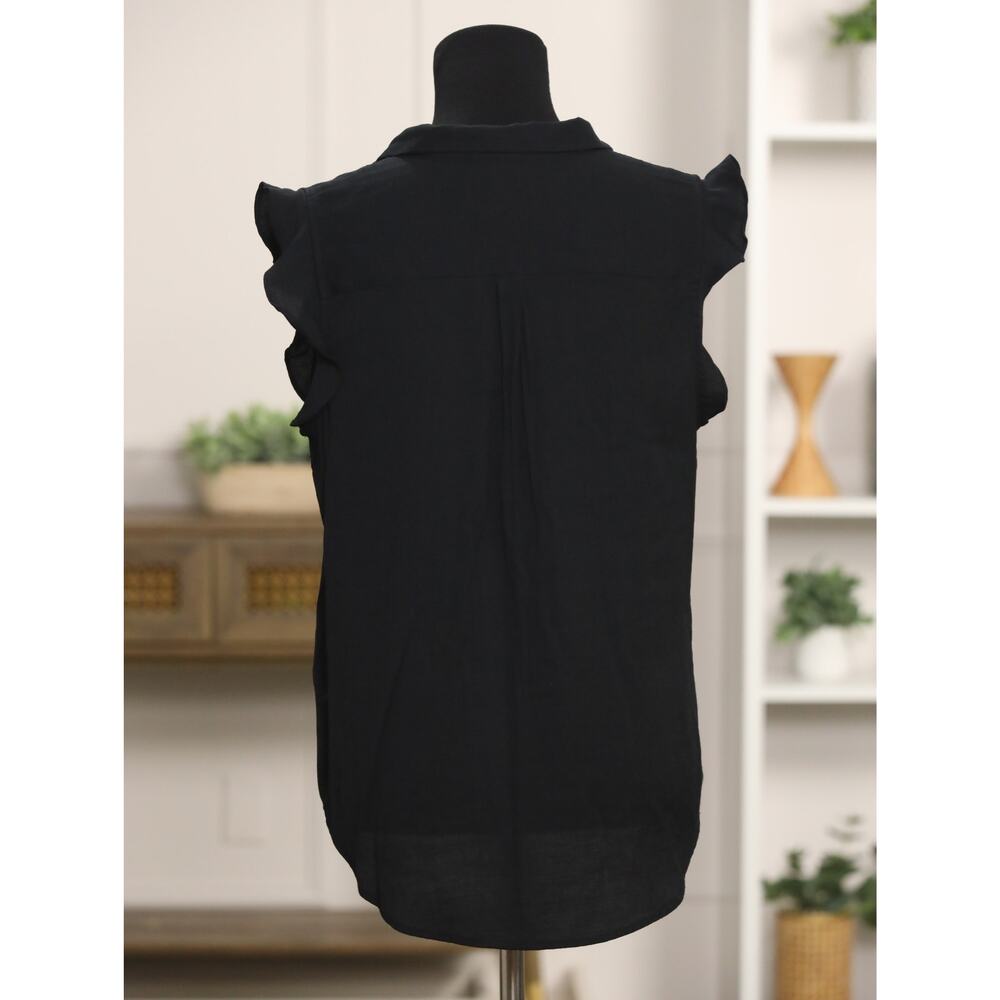 Who What Wear Black Sleeveless Blouse Ruffle Sleeve Lightweight Flowy Minimalist - Picture 4 of 10